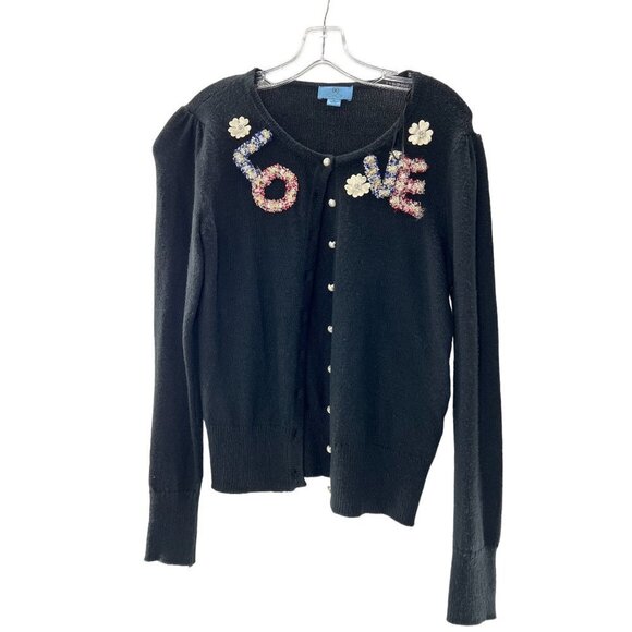 NWT Cici Black Button up Cardigan Featuring LOVE on Neckline Small - Picture 3 of 6